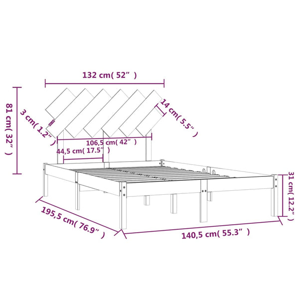 vidaXL Lit en bois massif 135x190 cm