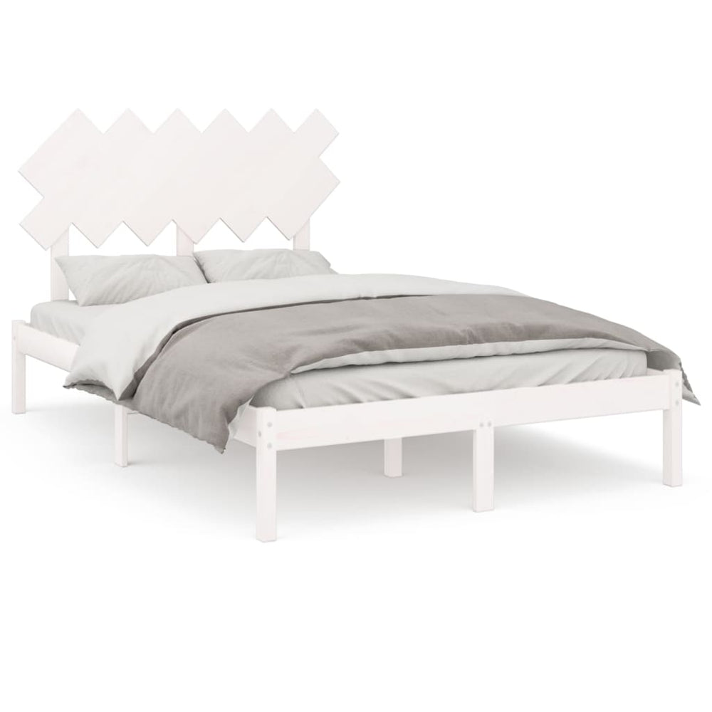 vidaXL Solid Wood Bed White 135x190 cm