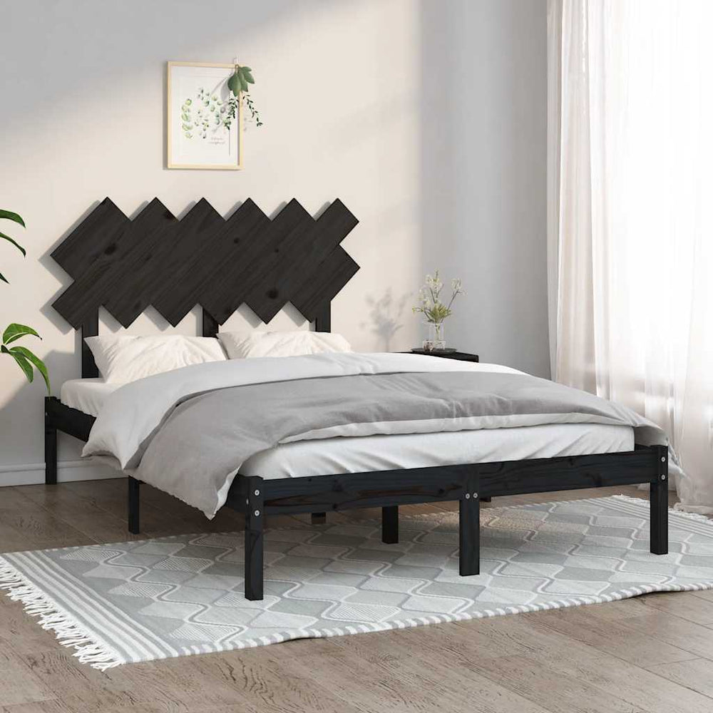 vidaXL Solid Wood Bed Black 135x190 cm