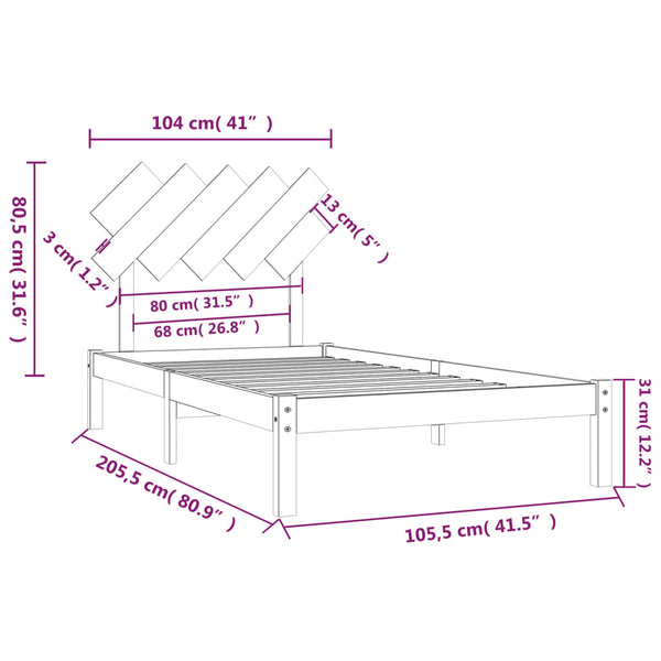 vidaXL Lit en bois massif noir 100x200 cm