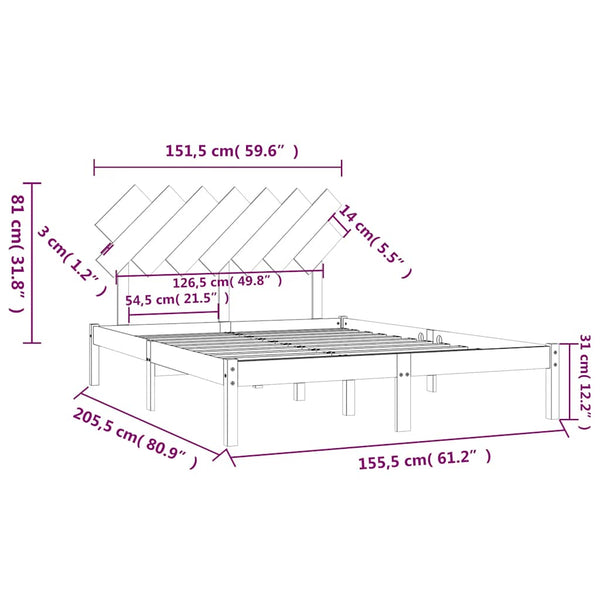 vidaXL Lit en bois massif 150x200 cm