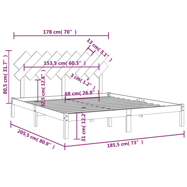 vidaXL Lit en bois massif 180 x 200 cm