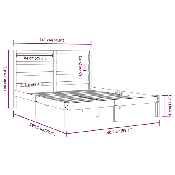 vidaXL Lit en bois massif 135x190 cm