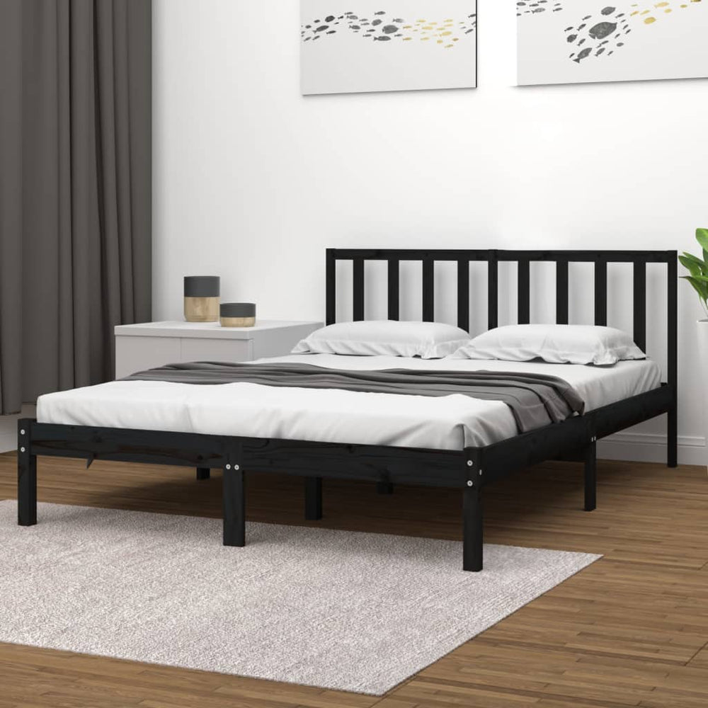 vidaXL Solid Wood Bed Black Pine 140x190 cm