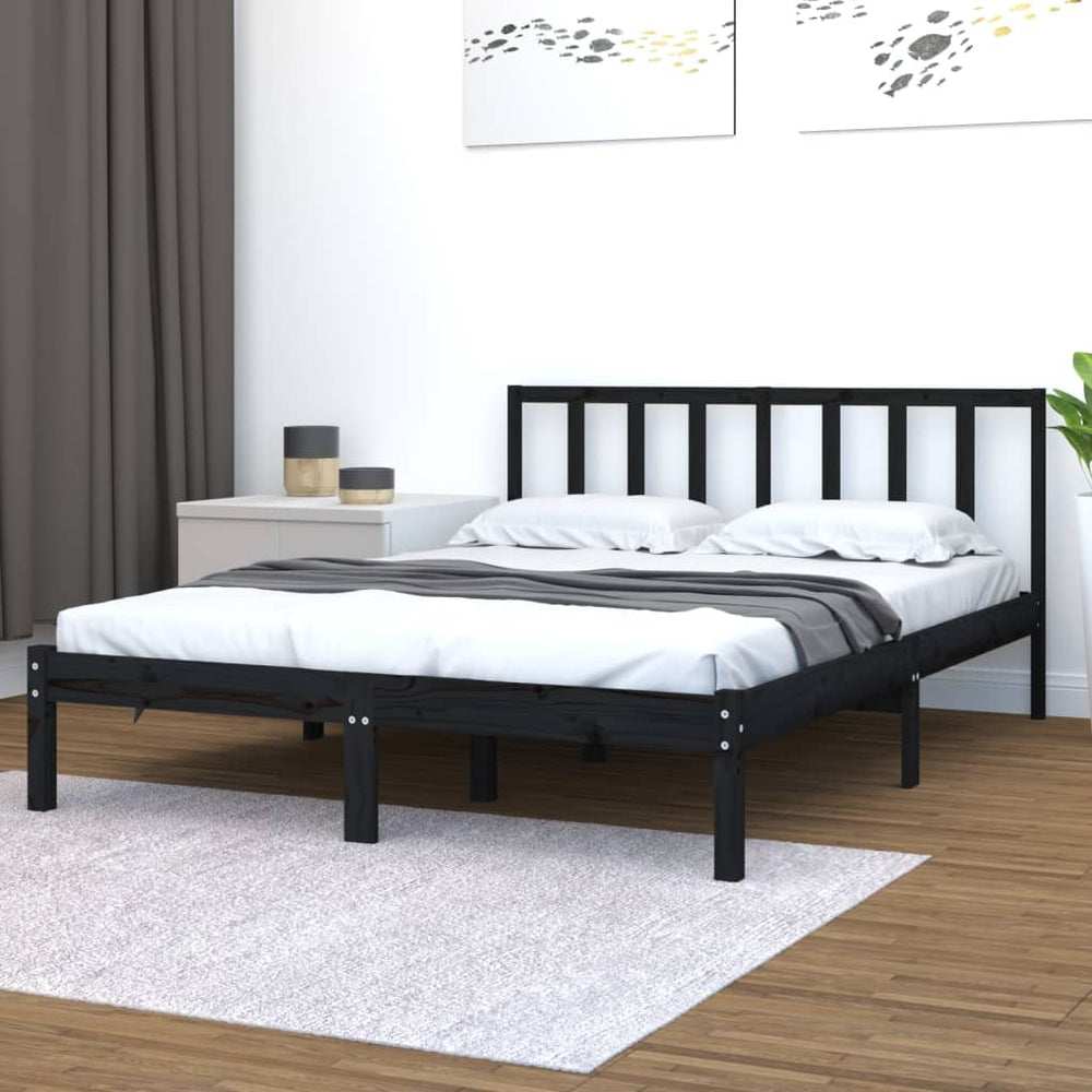 vidaXL Solid Wood Bed Black Pine 135x190 cm