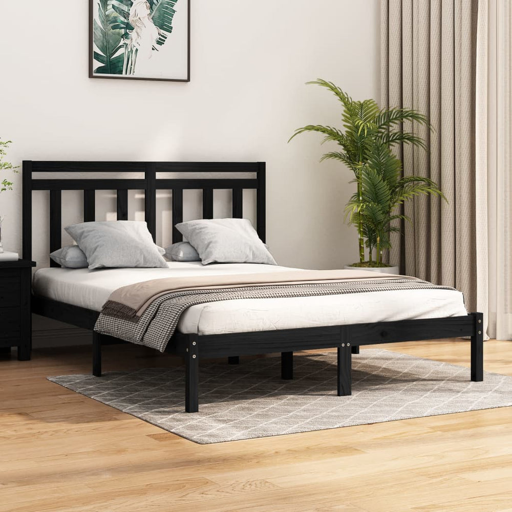 vidaXL Solid Wood Bed Black 140x190 cm