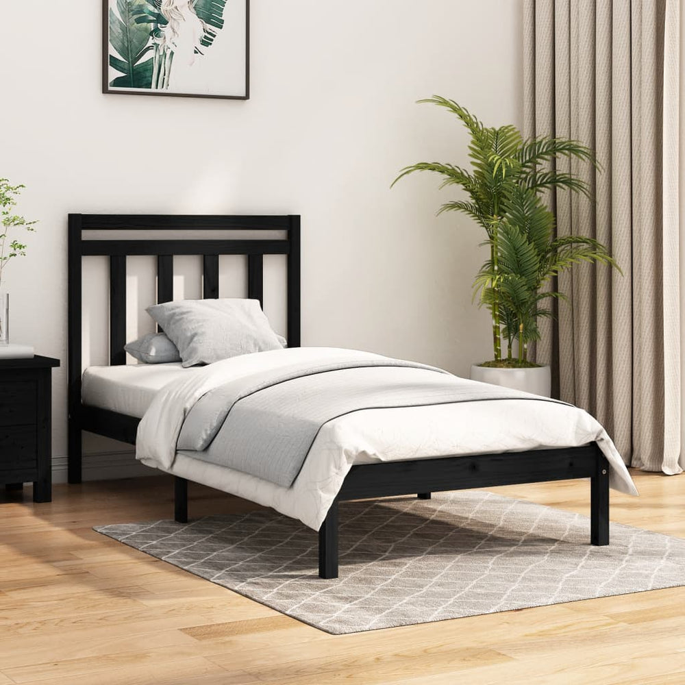 vidaXL Solid Wood Bed Black 100x200 cm