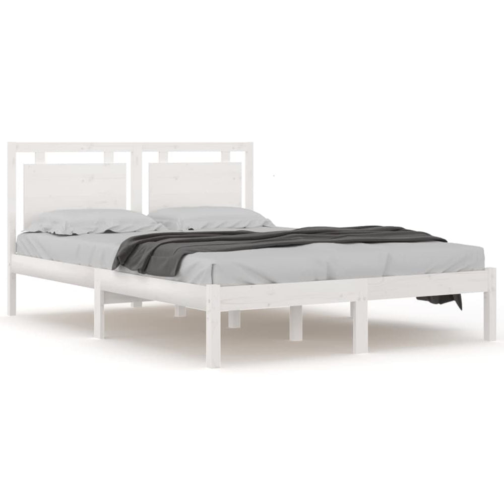 vidaXL Solid Wood Bed White 135x190 cm