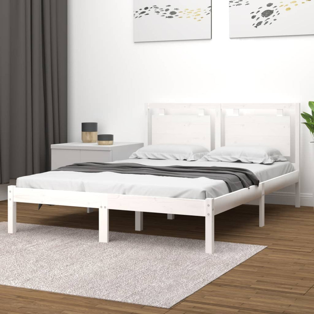 vidaXL Solid Wood Bed White 140x190 cm