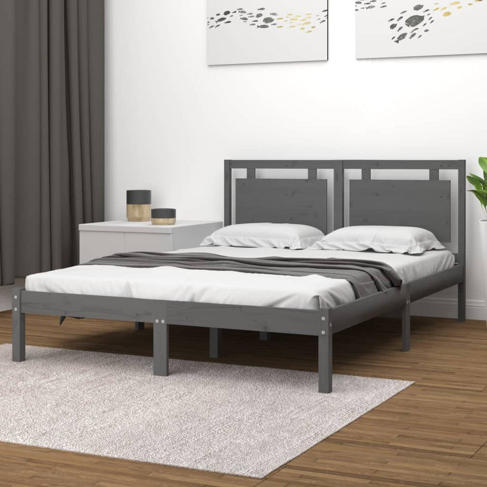 vidaXL Solid Wood Bed Grey 200x200 cm