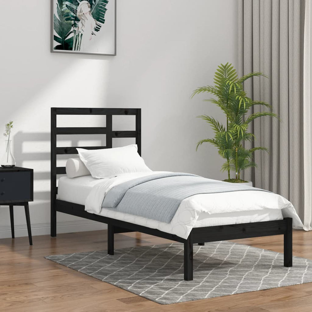 vidaXL Solid Wood Bed Black 100x200 cm