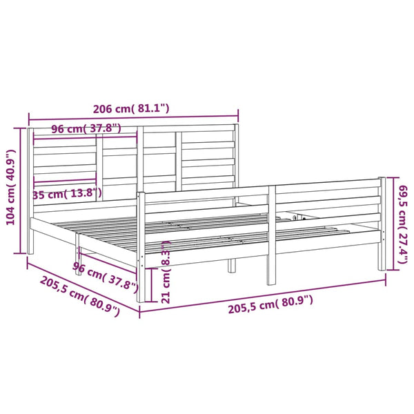 Massivholzbett Grau 200x200 cm