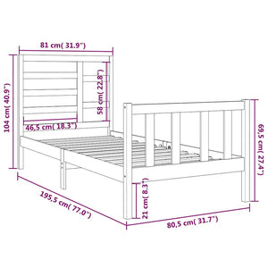 Massivholzbett ohne Matratze Schwarz 75x190 cm