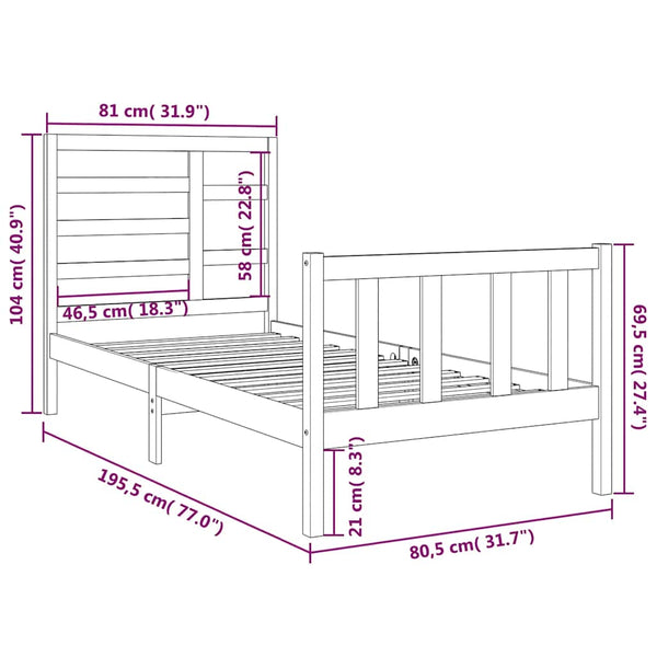 Massivholzbett ohne Matratze Schwarz 75x190 cm