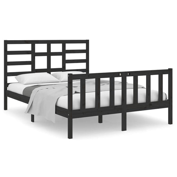 Massivholzbett Schwarz 135x190 cm