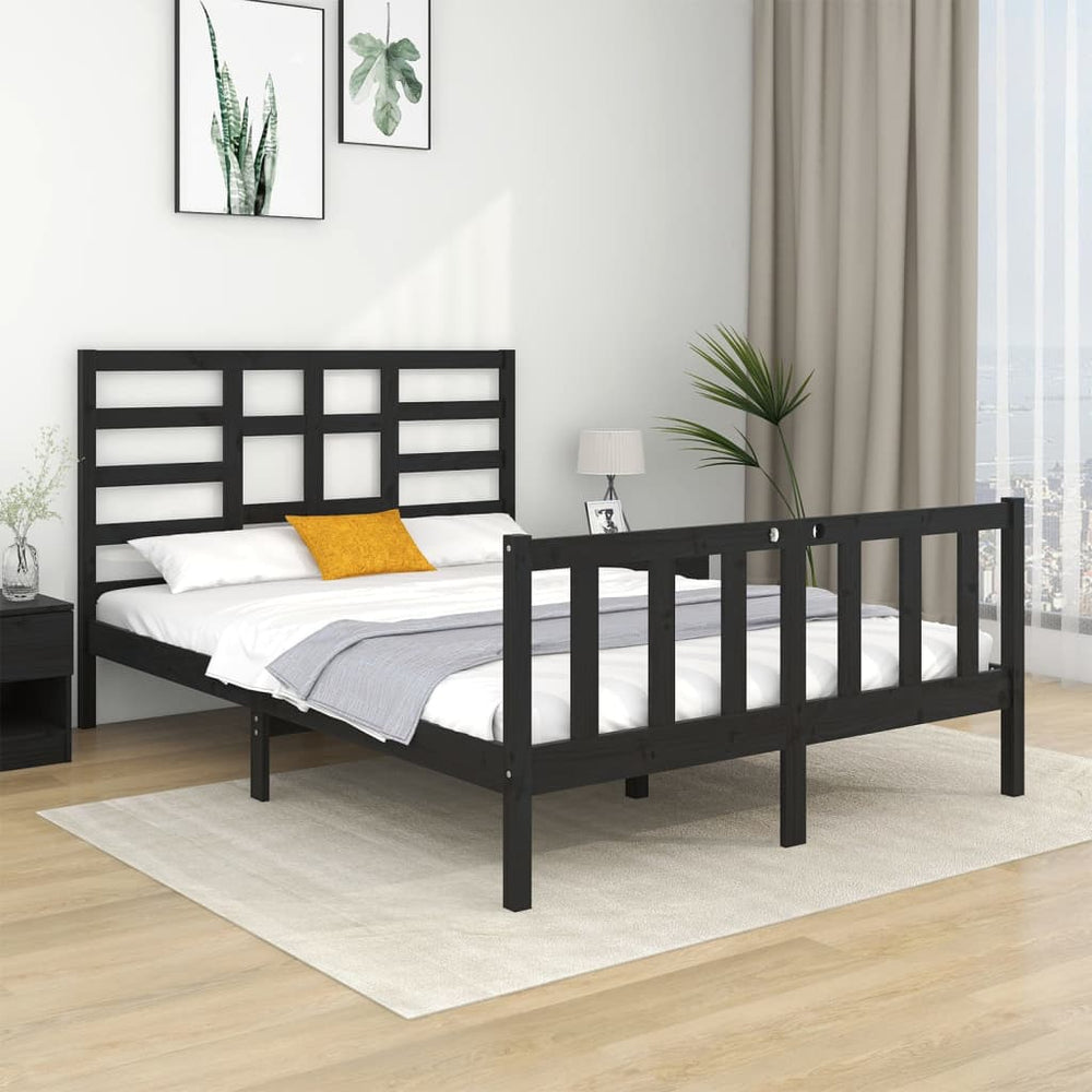 Massivholzbett Schwarz 135x190 cm
