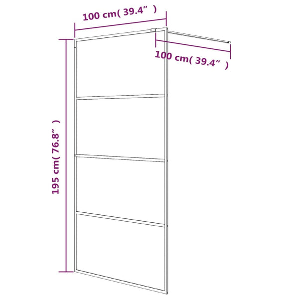 Duschwand für Begehbare Dusche Schwarz 100x195 cm Halbmatt ESG
