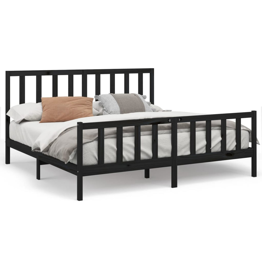 vidaXL Lit en bois massif Noir Pin 180x200 cm
