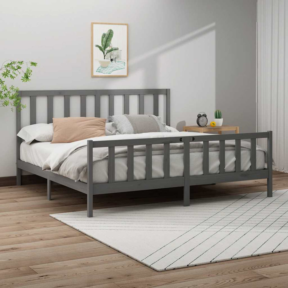 vidaXL Lit en bois massif gris pin 200x200 cm