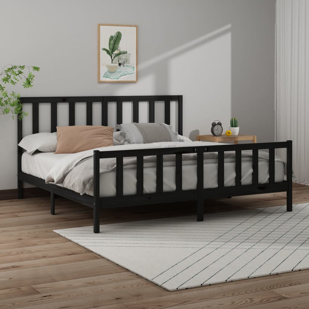 vidaXL Lit en bois massif noir pin 200x200 cm