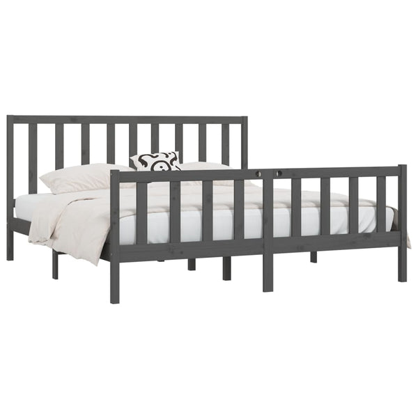 vidaXL Lit en bois massif gris 200x200 cm