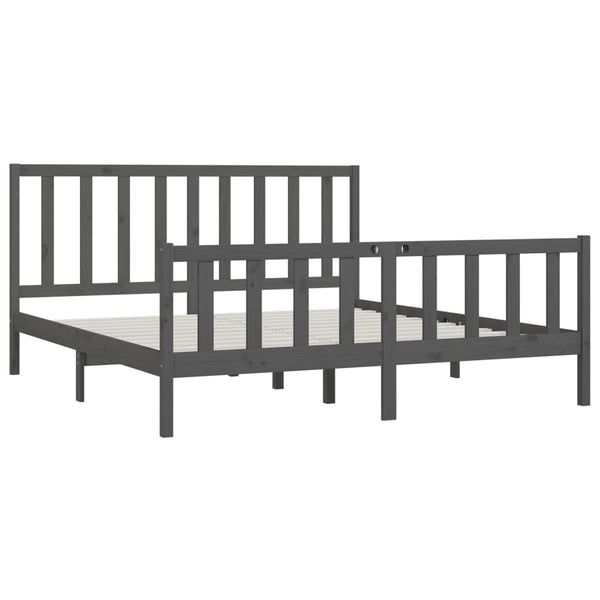 vidaXL Lit en bois massif gris 200x200 cm