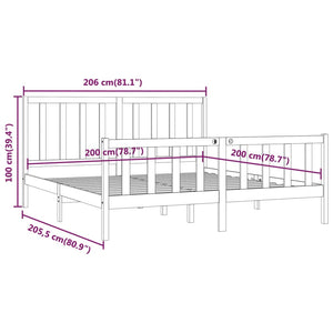 vidaXL Lit en bois massif gris 200x200 cm