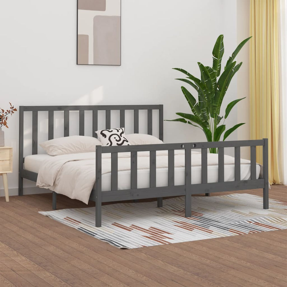 vidaXL Lit en bois massif gris 200x200 cm