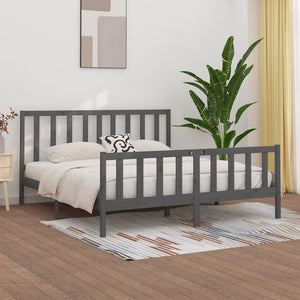 vidaXL Lit en bois massif gris 200x200 cm