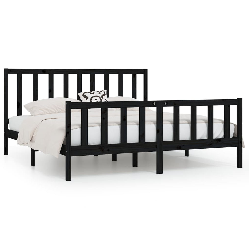 vidaXL Lit en bois massif noir 200x200 cm