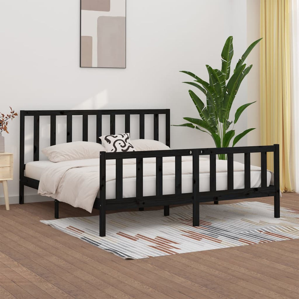vidaXL Lit en bois massif noir 200x200 cm