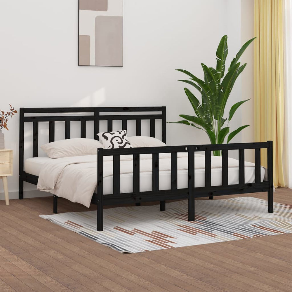 vidaXL Lit en bois massif Noir Pin 180x200 cm