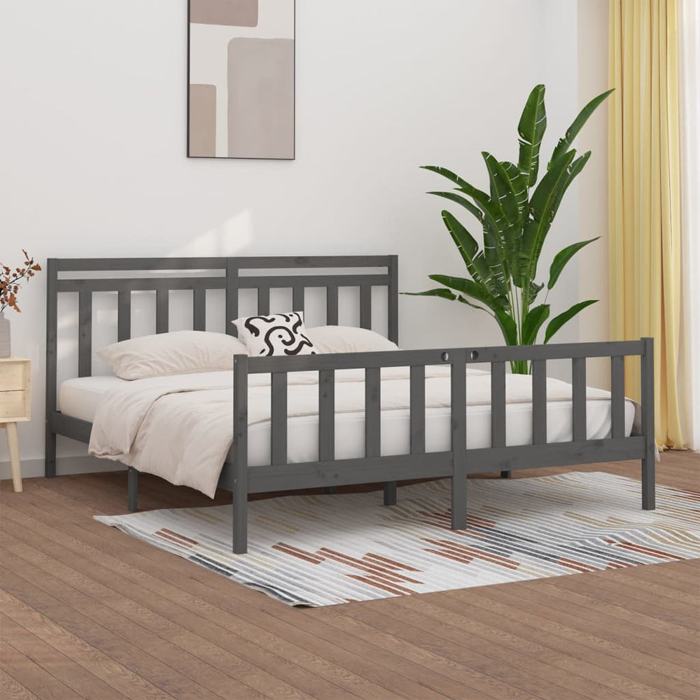 vidaXL Lit en bois massif gris pin 200x200 cm