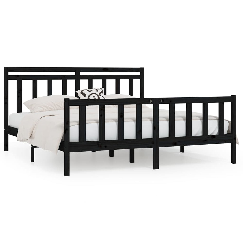 vidaXL Lit en bois massif noir pin 200x200 cm
