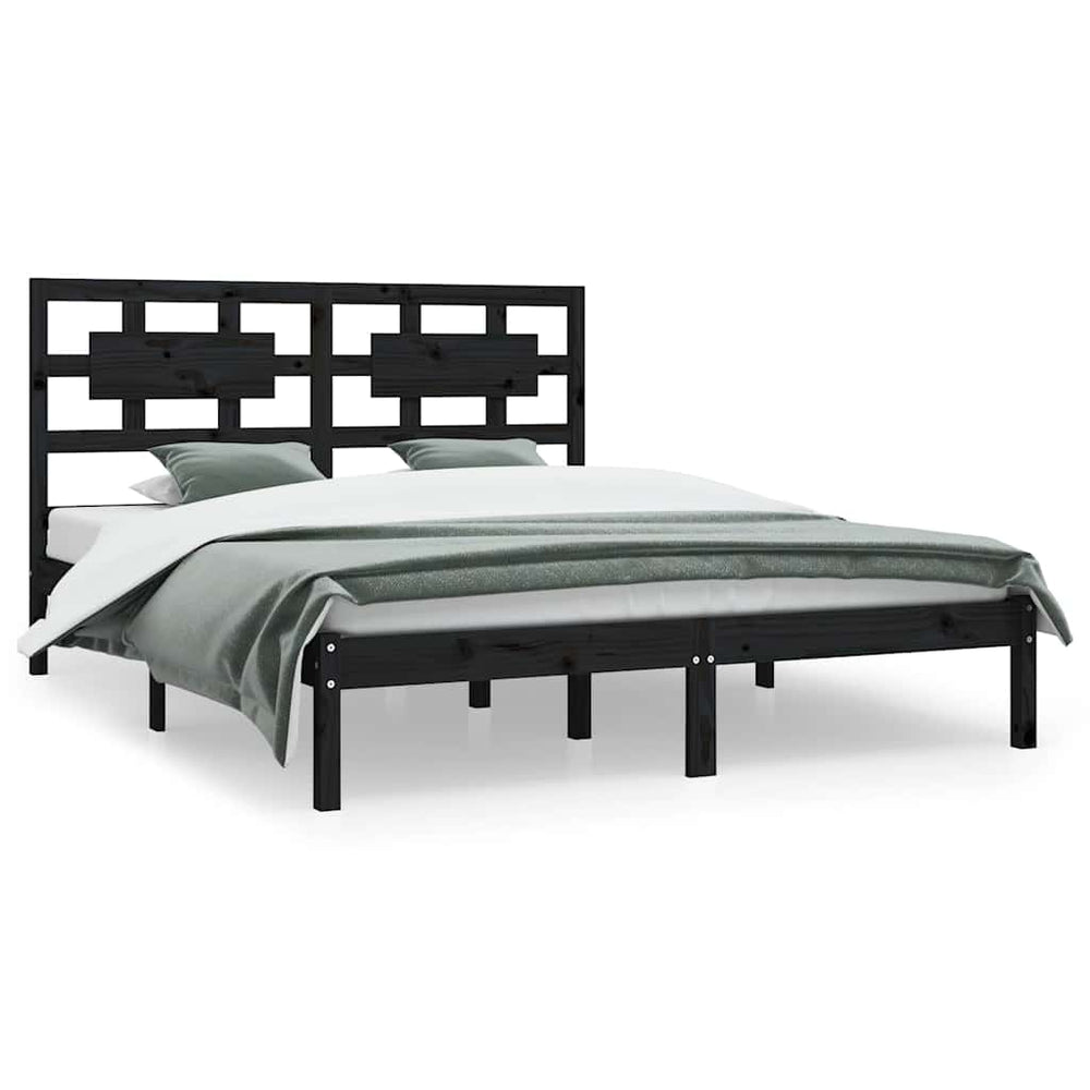 vidaXL Lit en bois massif noir pin 200x200 cm