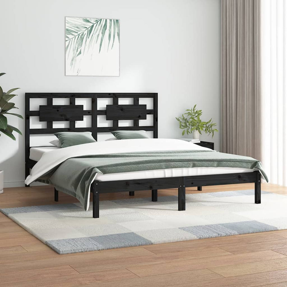 vidaXL Lit en bois massif noir pin 200x200 cm