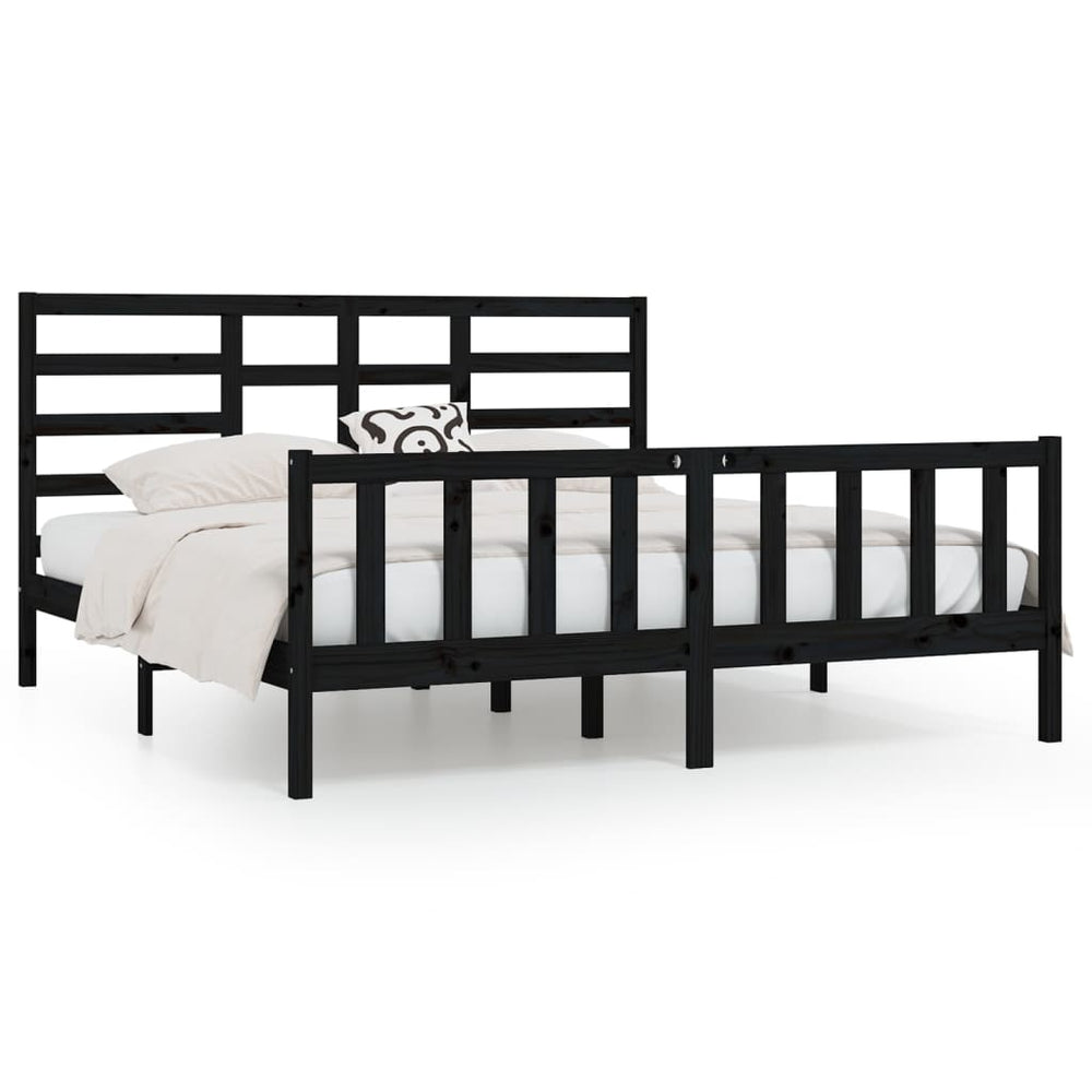 vidaXL Lit en bois massif noir 180x200 cm