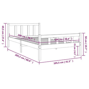 Graues Massivholzbett 100x200 cm