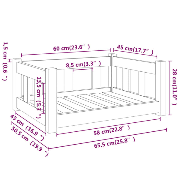 Hundebett Kiefer Massivholz 65,5x50,5 cm