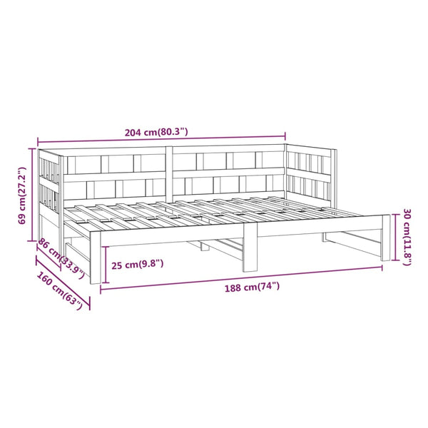 vidaXL Lit de repos gigogne en pin massif 2x(80x200) cm