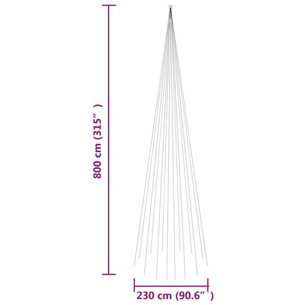 vidaXL Sapin de Noël à LED pour mât de drapeau blanc froid 1134 LED 800 cm