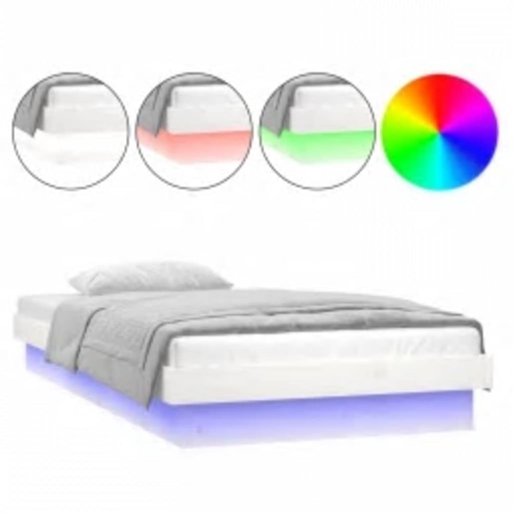 Massivholzbett mit LED Weiß 90x200 cm