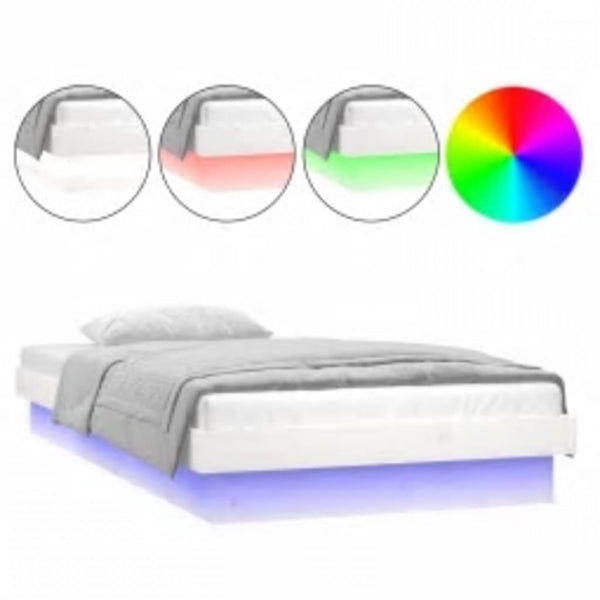 Massivholzbett mit LED Weiß 90x200 cm