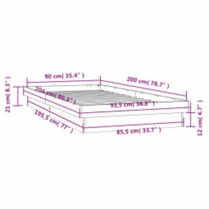 Massivholzbett mit LED Weiß 90x200 cm