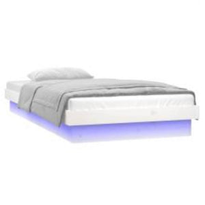 Massivholzbett mit LED Weiß 90x200 cm