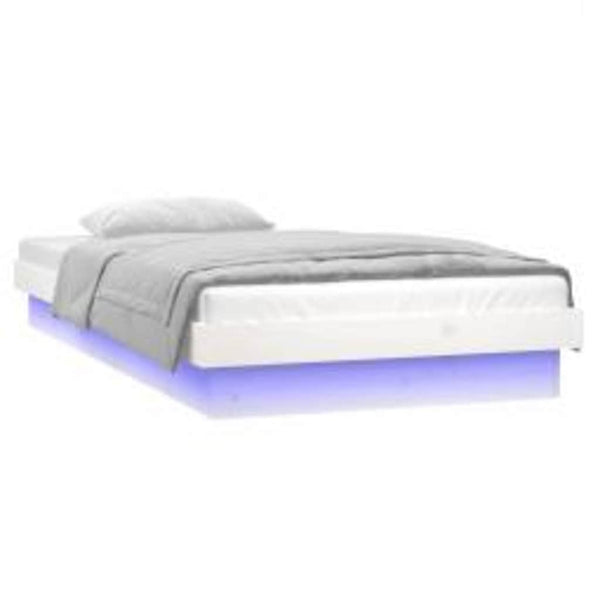 Massivholzbett mit LED Weiß 90x200 cm