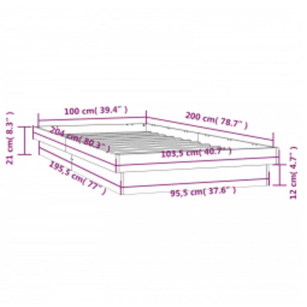 Massivholzbett mit LED 100x200 cm