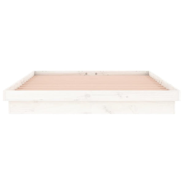 Massivholzbett mit LEDs Weiß 150x200