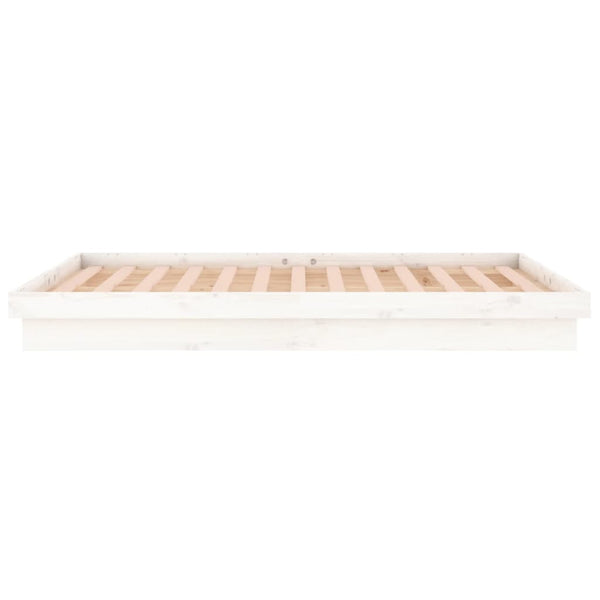Massivholzbett mit LEDs Weiß 150x200