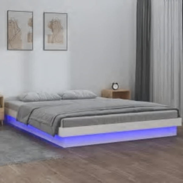 Massivholzbett mit LED Weiß 160x200 cm